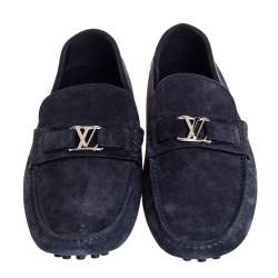 مملوكة مسبقًا Louis Vuitton Navy Blue Suede Hockenheim Slip On Loafers Size 43.5