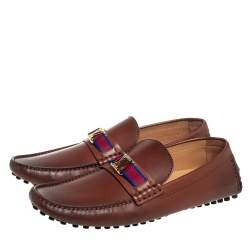 مملوكة مسبقًا Louis Vuitton Brown Leather Hockenheim Slip On Loafers Size 43.5