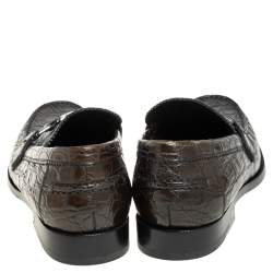 Pre Owned حذاء لوفرز لوي فيتون "هوكينهيم" مزين بشعار الماركة و بطراز سليب أون جلد رصاصي مقاس 41