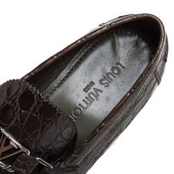 Pre Owned حذاء لوفرز لوي فيتون "هوكينهيم" مزين بشعار الماركة و بطراز سليب أون جلد رصاصي مقاس 41