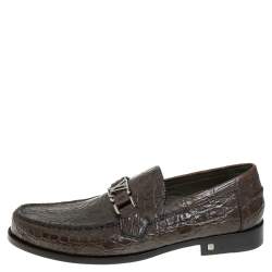 Pre Owned حذاء لوفرز لوي فيتون "هوكينهيم" مزين بشعار الماركة و بطراز سليب أون جلد رصاصي مقاس 41