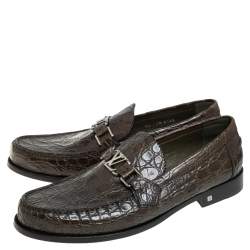 Pre Owned حذاء لوفرز لوي فيتون "هوكينهيم" مزين بشعار الماركة و بطراز سليب أون جلد رصاصي مقاس 41