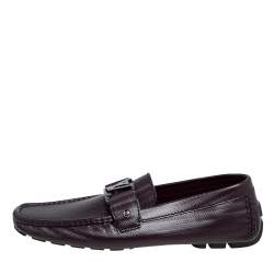 Pre Owned Louis Vuitton Burgundy Patent Leather Monte Carlo Loafers Size 41.5