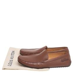 Pre Owned Louis Vuitton Brown Leather Slip On Loafers Size 44