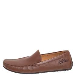 Pre Owned Louis Vuitton Brown Leather Slip On Loafers Size 44