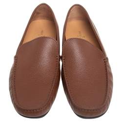 Pre Owned Louis Vuitton Brown Leather Slip On Loafers Size 44