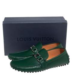 Pre Owned Louis Vuitton Green Epi Leather Hockenheim Car Slip On Loafers Size 43
