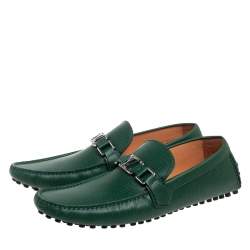 Pre Owned Louis Vuitton Green Epi Leather Hockenheim Car Slip On Loafers Size 43