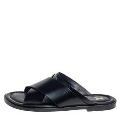 Pre Owned صندل سلايد لوي فيتون فوش جلد أسود لامع مقاس 46
