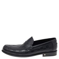 Pre Owned Louis Vuitton Black Leather Damier Infini Hockenheim Loafers Size 41.5