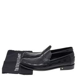 Pre Owned Louis Vuitton Black Leather Damier Infini Hockenheim Loafers Size 41.5