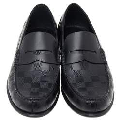 Pre Owned Louis Vuitton Black Leather Damier Infini Hockenheim Loafers Size 41.5