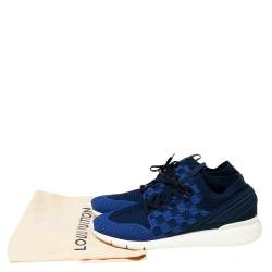 مملوكة مسبقًا Louis Vuitton Navy Blue Damier Knit Fabric Fastlane Low-Top Sneakers Size 44