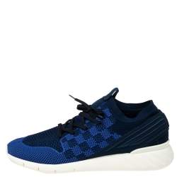 مملوكة مسبقًا Louis Vuitton Navy Blue Damier Knit Fabric Fastlane Low-Top Sneakers Size 44