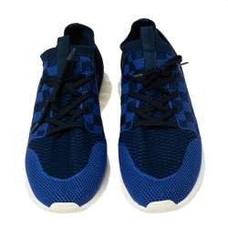 مملوكة مسبقًا Louis Vuitton Navy Blue Damier Knit Fabric Fastlane Low-Top Sneakers Size 44