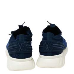 مملوكة مسبقًا Louis Vuitton Navy Blue Damier Knit Fabric Fastlane Low-Top Sneakers Size 44