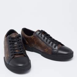 Pre Owned Louis Vuitton Brown/Black Monogram Canvas and Leather Match Up Sneakers Size 42