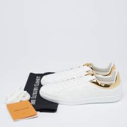 مملوكة مسبقًا Louis Vuitton White/Gold Monogram Leather Luxembourg Sneakers Size 42.5