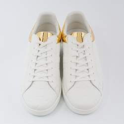 مملوكة مسبقًا Louis Vuitton White/Gold Monogram Leather Luxembourg Sneakers Size 42.5