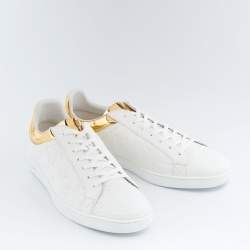مملوكة مسبقًا Louis Vuitton White/Gold Monogram Leather Luxembourg Sneakers Size 42.5