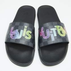 مملوكة مسبقًا حذاء سلايد لوي فيتون واتير فرونت إيكليبس كانفاس دامييه أسود مقاس 44.5