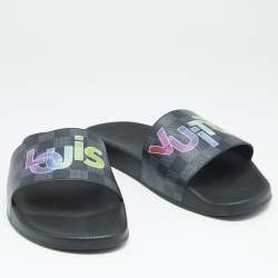 مملوكة مسبقًا حذاء سلايد لوي فيتون واتير فرونت إيكليبس كانفاس دامييه أسود مقاس 44.5