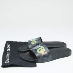 مملوكة مسبقًا حذاء سلايد لوي فيتون واتير فرونت إيكليبس كانفاس دامييه أسود مقاس 44.5