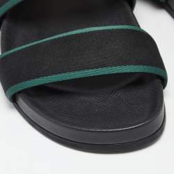Pre Owned Louis Vuitton Black/Green Leather and Canvas Mirabeau Flat Sandals Size 41