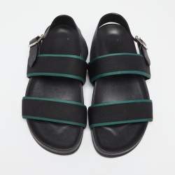 Pre Owned Louis Vuitton Black/Green Leather and Canvas Mirabeau Flat Sandals Size 41