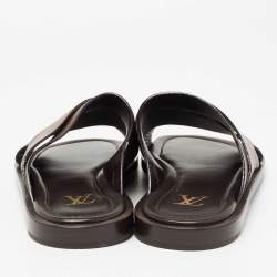 Pre Owned Louis Vuitton Brown Two-Tone Leather Foch Cross Strap Flat Slide Sandals Size 41