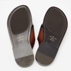Pre Owned Louis Vuitton Brown Two-Tone Leather Foch Cross Strap Flat Slide Sandals Size 41