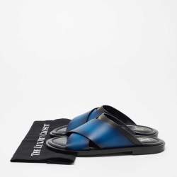 مملوكة مسبقًا صندل سلايد فلات لوي فيتون  فوش جلد أزرق ثنائي اللون سيور متعاكسة مقاس 41