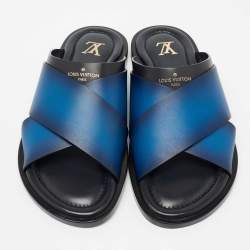 مملوكة مسبقًا صندل سلايد فلات لوي فيتون  فوش جلد أزرق ثنائي اللون سيور متعاكسة مقاس 41