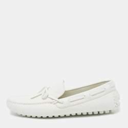 Pre Owned Louis Vuitton White Monogram Leather Arizona Moccasin Slip On Loafers Size 42
