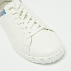 Pre Owned Louis Vuitton White Monogram Leather Iridescent Uuxembourg Low Top Sneakers Size 42