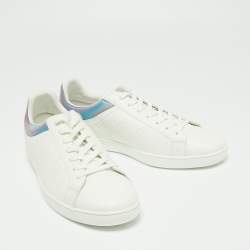 Pre Owned Louis Vuitton White Monogram Leather Iridescent Uuxembourg Low Top Sneakers Size 42