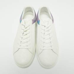Pre Owned Louis Vuitton White Monogram Leather Iridescent Uuxembourg Low Top Sneakers Size 42