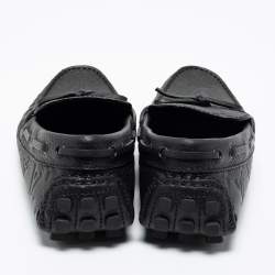Pre Owned Louis Vuitton Black Monogram Embossed Leather Bow Loafers Size 41.5