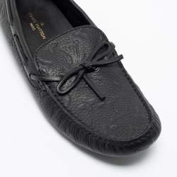 Pre Owned Louis Vuitton Black Monogram Embossed Leather Bow Loafers Size 41.5