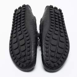 Pre Owned Louis Vuitton Black Monogram Embossed Leather Bow Loafers Size 41.5