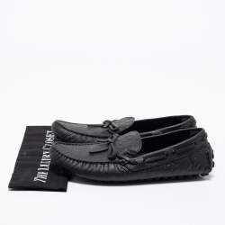 Pre Owned Louis Vuitton Black Monogram Embossed Leather Bow Loafers Size 41.5