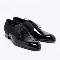 Pre Owned Louis Vuitton Black Patent Leather And Petit Damier Fabric Solferino Derby Size 43