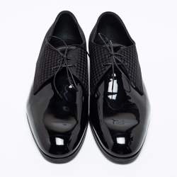 Pre Owned Louis Vuitton Black Patent Leather And Petit Damier Fabric Solferino Derby Size 43
