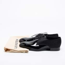 Pre Owned Louis Vuitton Black Patent Leather And Petit Damier Fabric Solferino Derby Size 43