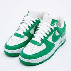 Louis Vuitton X Nike By Virgil Abloh Green/White Monogram Embossed Leather Nike Air Force 1 Low Top Sneakers Size 39