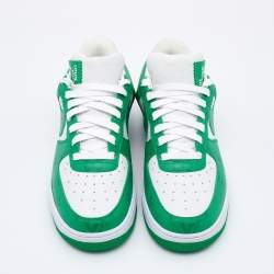 Louis Vuitton X Nike By Virgil Abloh Green/White Monogram Embossed Leather Nike Air Force 1 Low Top Sneakers Size 39