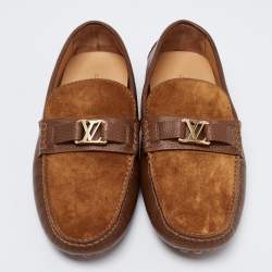 Pre Owned Louis Vuitton Brown Suede and Leather Major Slip-On Loafers Size 43
