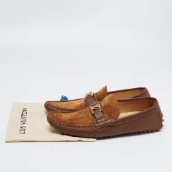 Pre Owned Louis Vuitton Brown Suede and Leather Major Slip-On Loafers Size 43