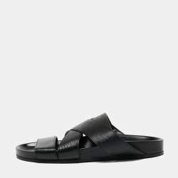 Louis Vuitton Black Epi Leather Cross Strap Flat Slides Size 41.5