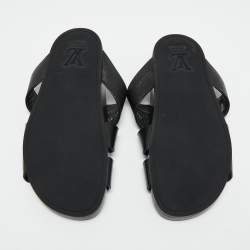 Louis Vuitton Black Epi Leather Cross Strap Flat Slides Size 41.5